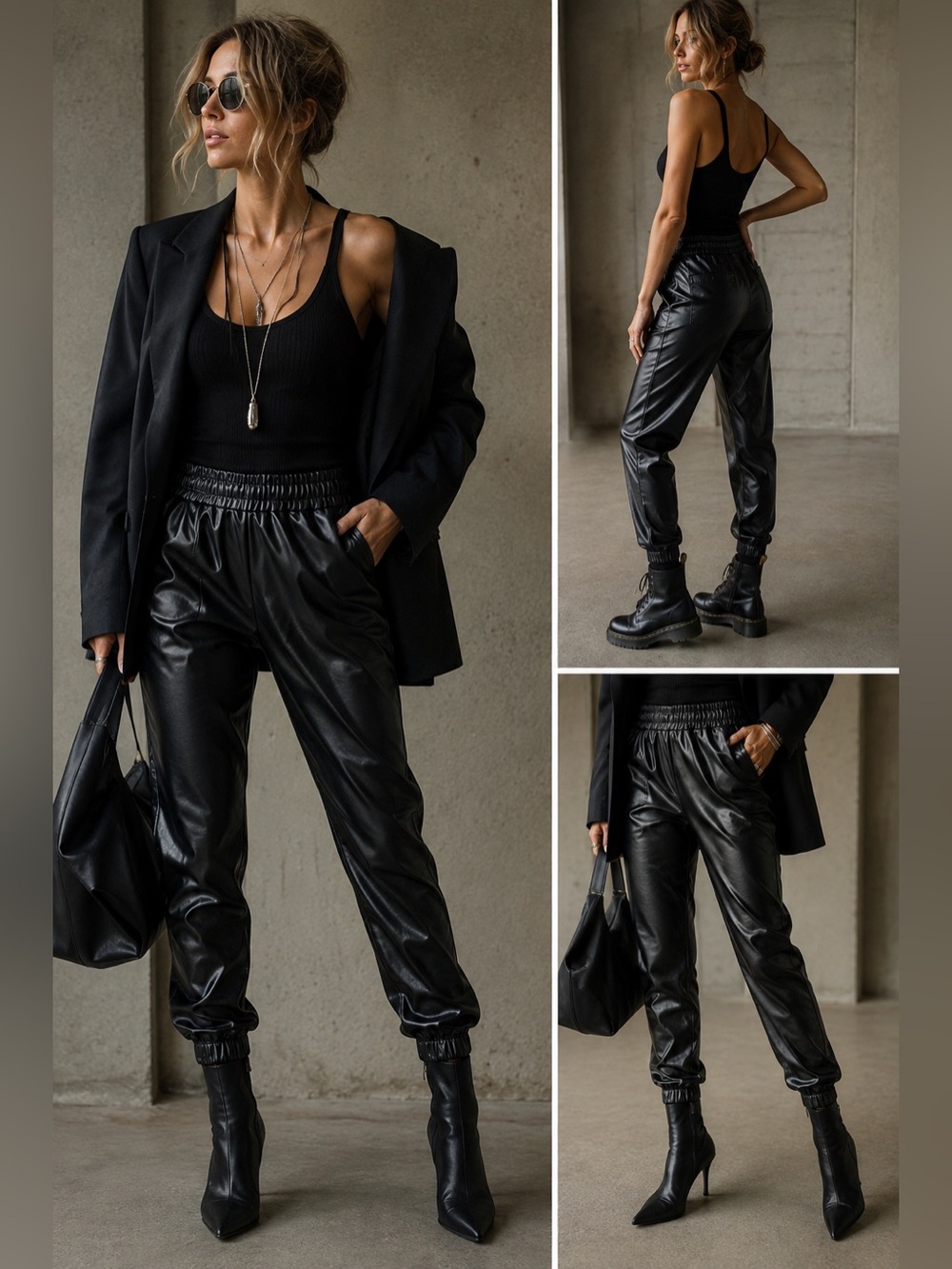 DAVID LERNER Black Faux Leather Jogger Pants Size Medium
